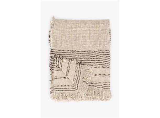 Pledd Trentino med striper bomull/lin Beige med svarte striper 130x180 cm 