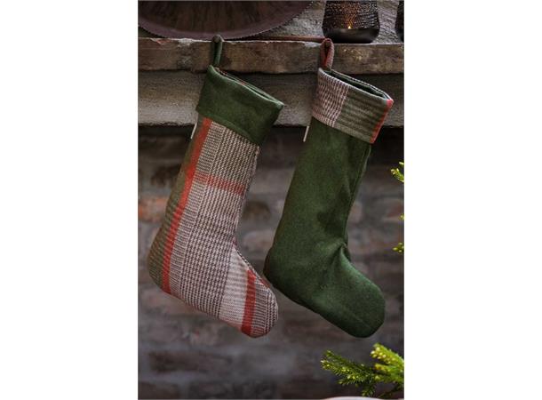 Julestrømpe rutet ull Grønn / rust assortert 