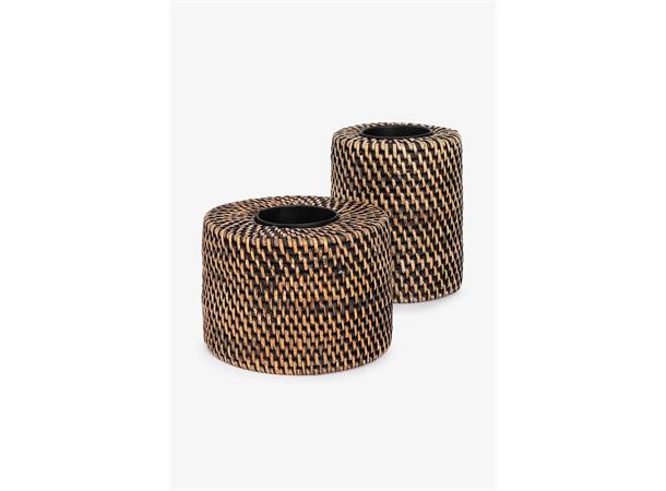 Rattan Minico telys holder høy Rund telysholder  H12cm B10cm 