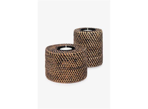 Rattan Minico telys holder høy Rund telysholder  H12cm B10cm 