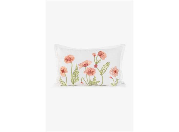 Putetrekk Blomsterbroderi bomull hvit med rosa blomster 40x60 