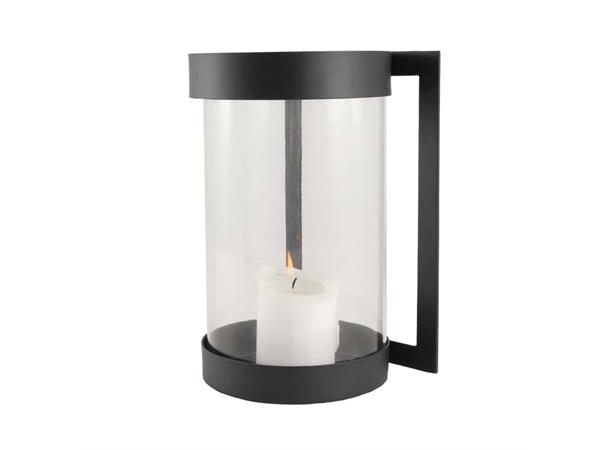 Lyslykt vegg glass med svart metall oppe og nede 