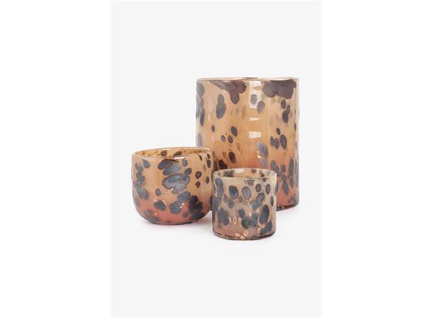 Telysholder brun leopard Brunt leopard glass til telys 10x10 cm 